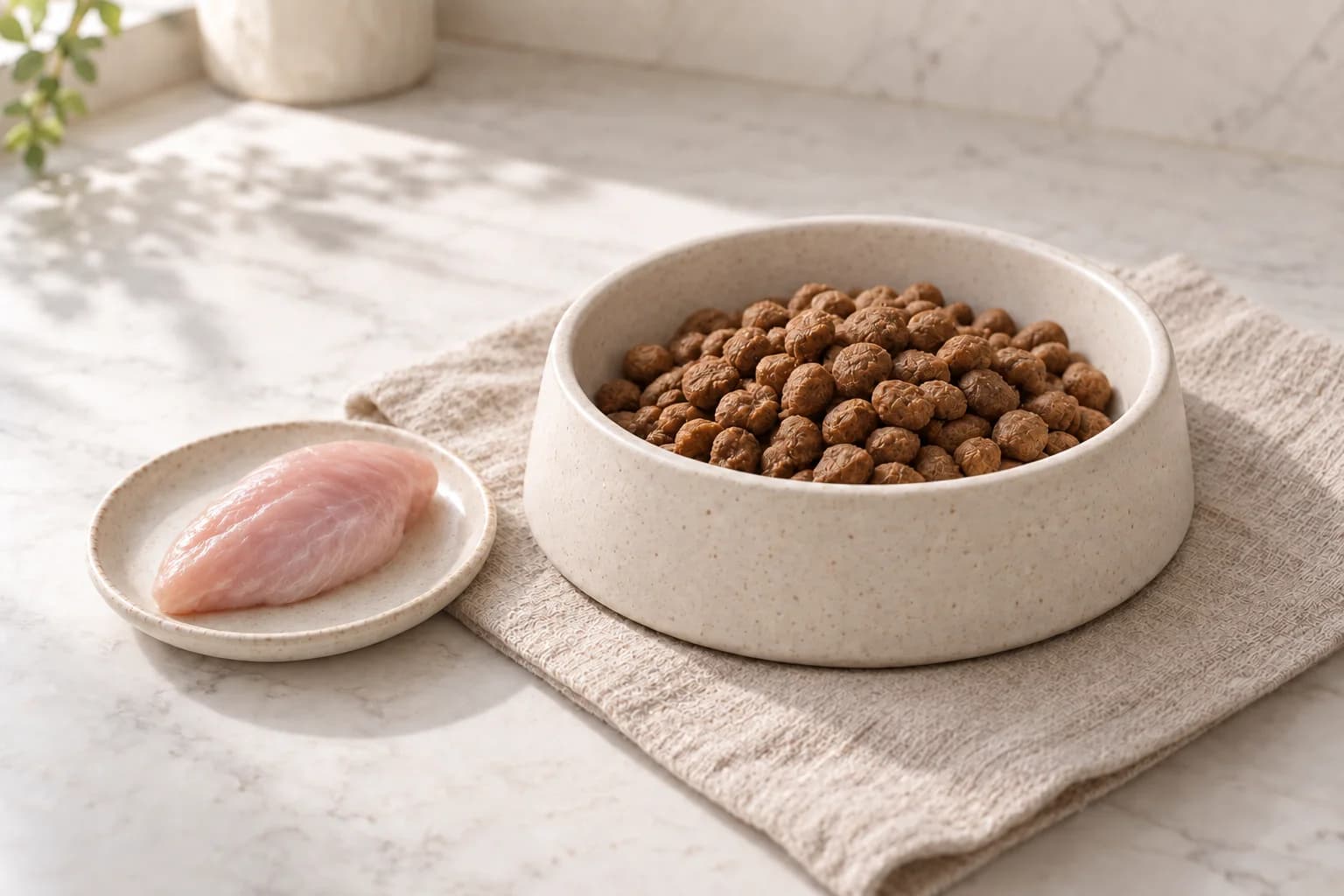 Illustration of turkey beside a dog-food bowl